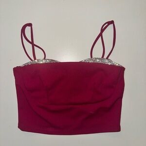 Burgundy crop top with sparkly silver bust-lining
